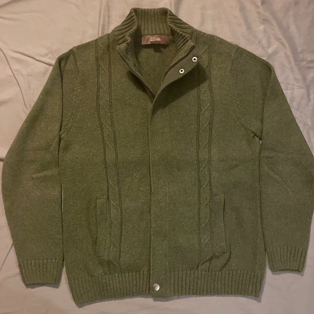 Tasso Elba Olive Green Full Zip Sweater - Small